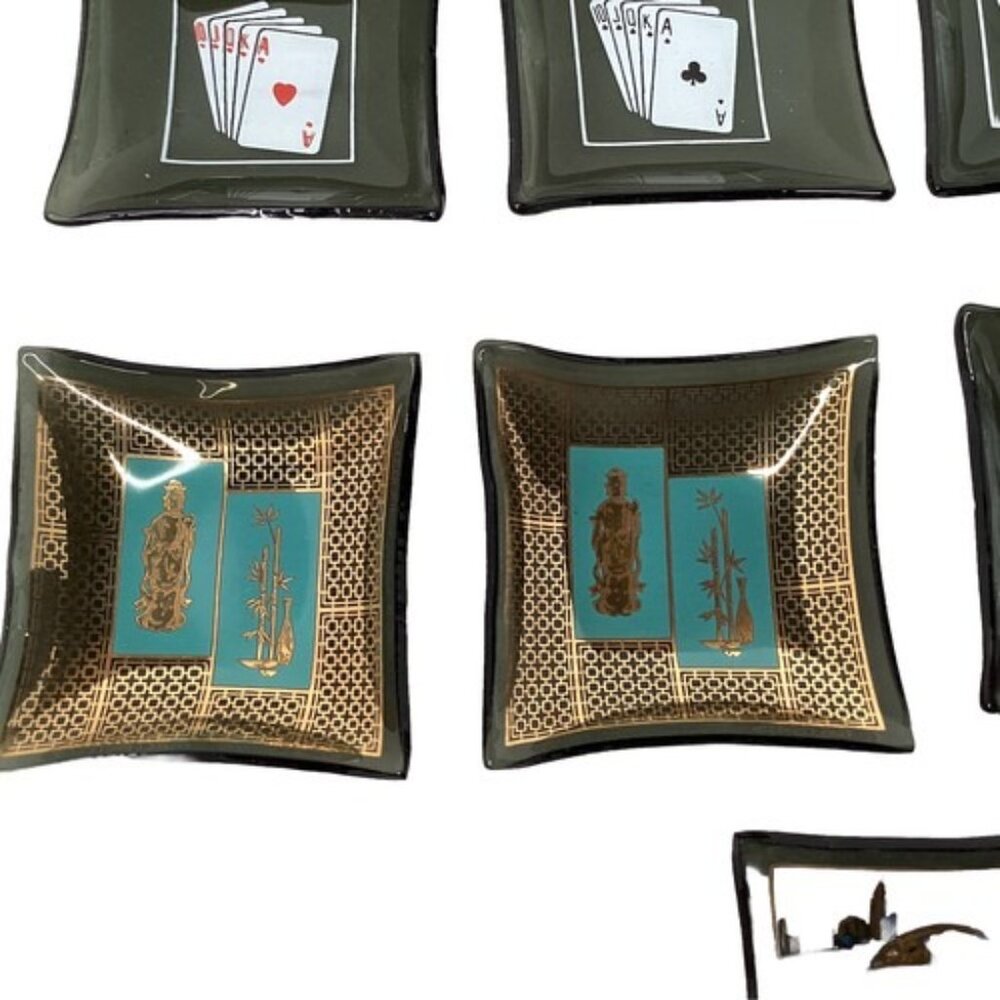 Set of 9 Vintage Glass Cocktail Ashtrays Trinket Dishes Salt Cellar Barware - Picture 4 of 7